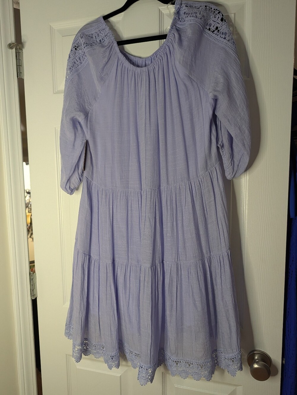 Just Found Blue/Lavender Crochet Lace Tiered Boho Dress 1X NWT Cottagecore 1-27 - Picture 2 of 8